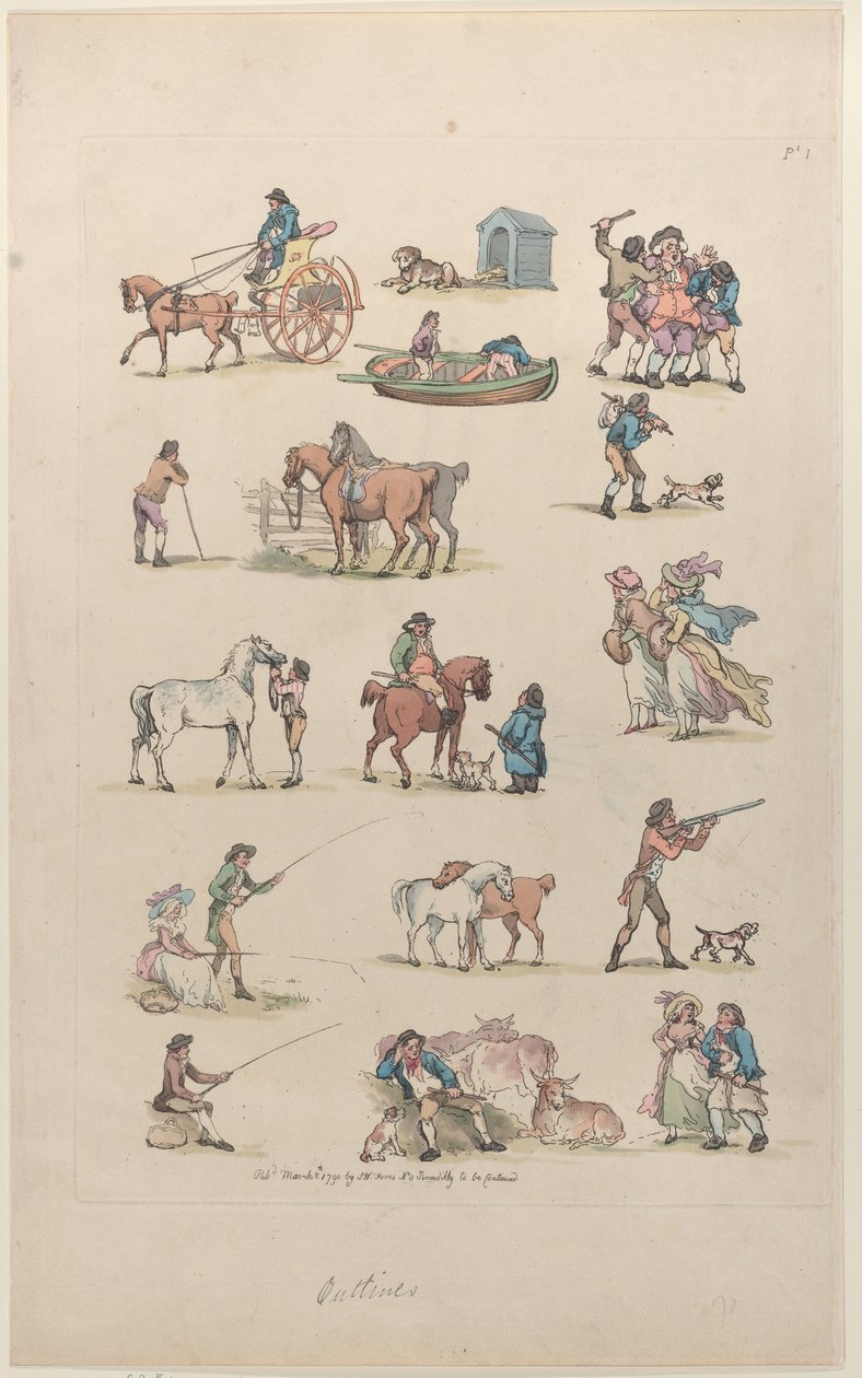 Tablica 1, Zarysy postaci, krajobrazów i bydła... na użytek uczniów, Ma..., 8 marca 1790. autorstwa Thomas Rowlandson