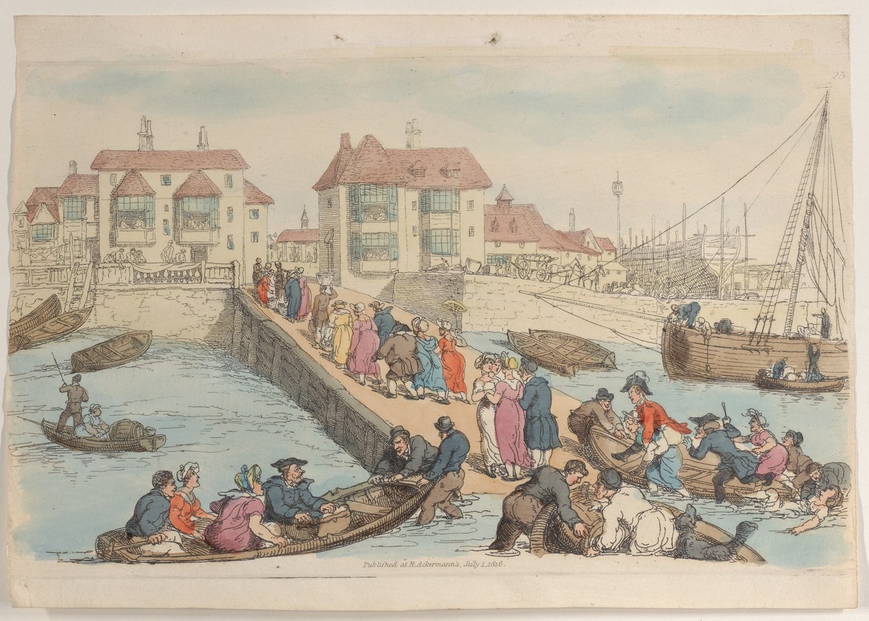 Tablica 25: Miejsce lądowania, ze świata w miniaturze, 1816., 1816. autorstwa Thomas Rowlandson