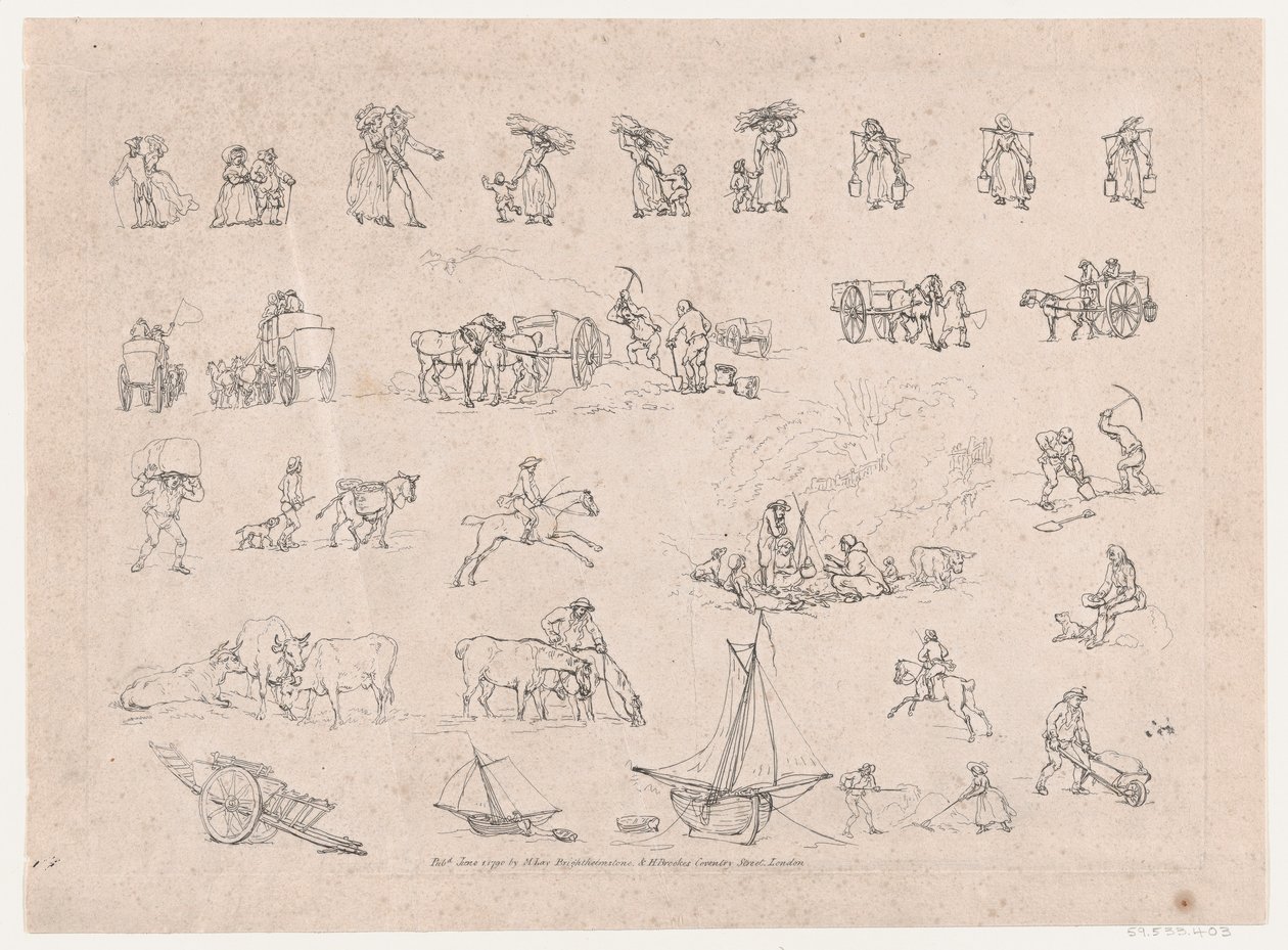 Tablica 2, Zarysy postaci, krajobrazów i bydła... na użytek uczniów, czerwiec..., 1 czerwca 1790. autorstwa Thomas Rowlandson