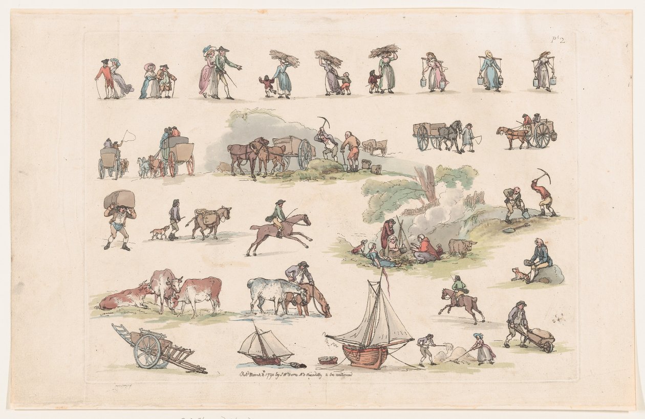 Tablica 2, Zarysy postaci, krajobrazów i bydła... na użytek uczniów, Ma..., 8 marca 1790. autorstwa Thomas Rowlandson