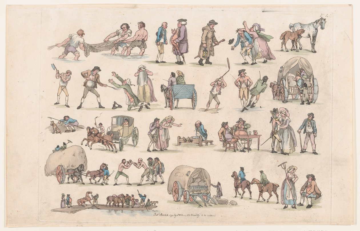 Tablica 4, Zarysy postaci, krajobrazów i bydła... na użytek uczniów, Ma..., 8 marca 1790. autorstwa Thomas Rowlandson