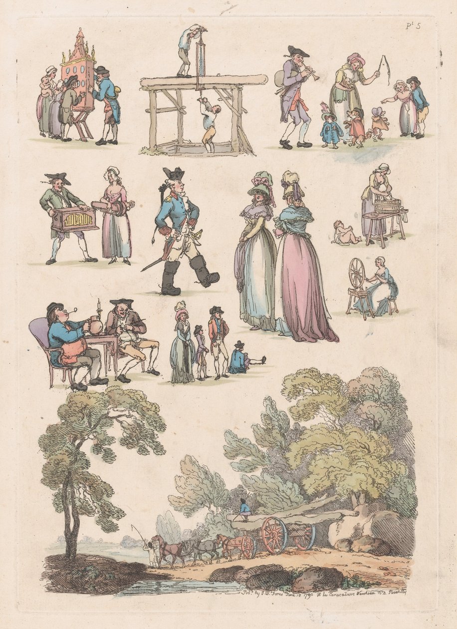 Tablica 5, Zarysy postaci, krajobrazów i bydła... na użytek uczniów, Ju..., 18 czerwca 1790. autorstwa Thomas Rowlandson