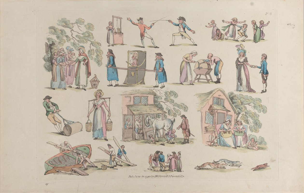 Tablica 8, Zarysy postaci, krajobrazów i bydła... na użytek uczniów, Ju..., 20 czerwca 1790. autorstwa Thomas Rowlandson