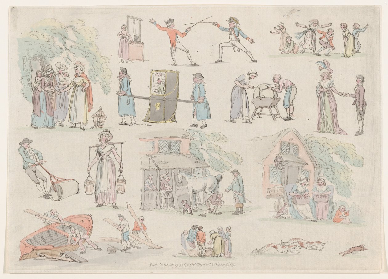 Tablica 8, Zarysy postaci, krajobrazów i bydła... na użytek uczniów, Ju..., 20 czerwca 1790. autorstwa Thomas Rowlandson
