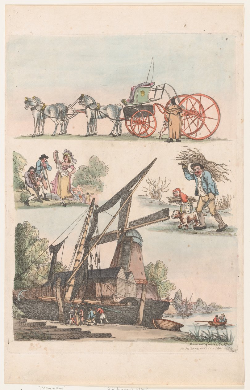 Tablica 9, Zarysy postaci, krajobrazów i bydła... na użytek uczniów,..., 20 stycznia 1791. autorstwa Thomas Rowlandson