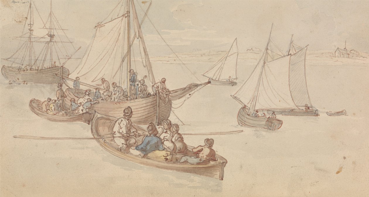 Łodzie rekreacyjne w ujściu rzeki autorstwa Thomas Rowlandson