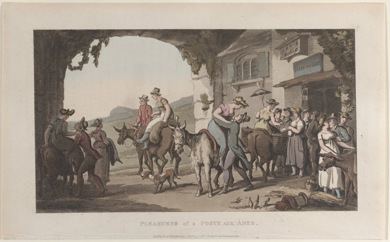 Przyjemności z Poste Aux Ânes, z Journal of Sentimental Travels in the Southern Provin..., 1821. autorstwa Thomas Rowlandson