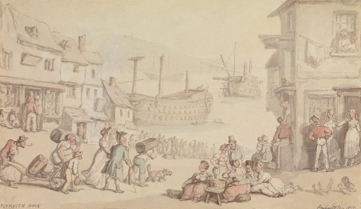 Dok w Plymouth autorstwa Thomas Rowlandson