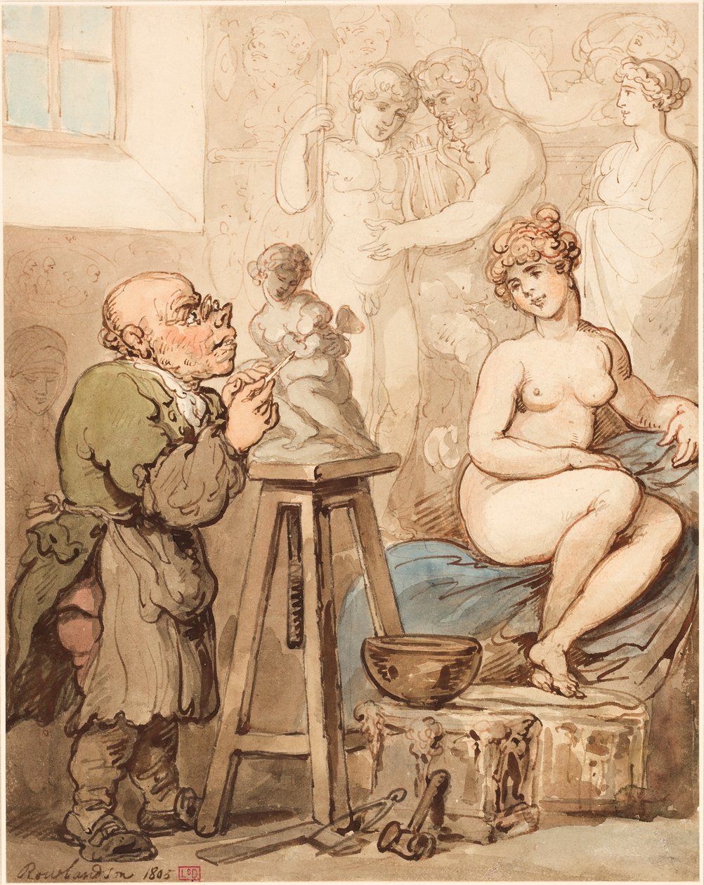 Przygotowania do Akademii — stary Joseph Nollekens i jego Wenus autorstwa Thomas Rowlandson