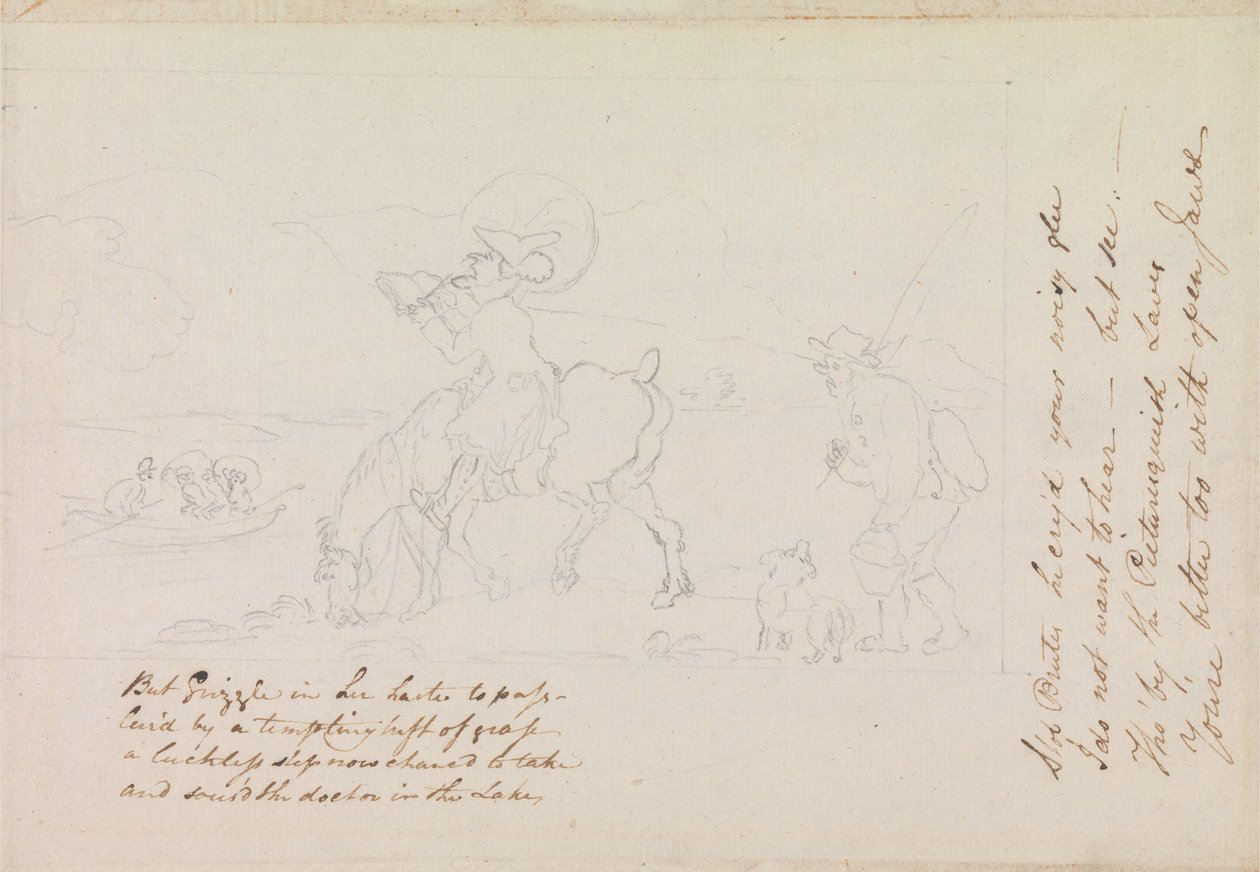 Szkic przygotowawczy do obrazu „Dr Syntax szkicujący jezioro” autorstwa Thomas Rowlandson