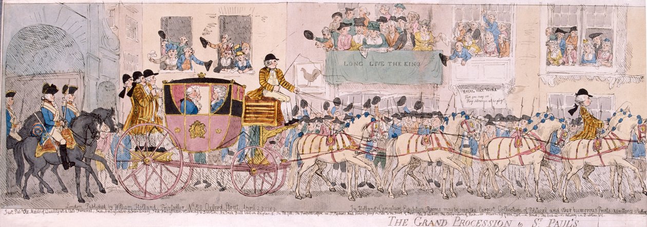 Procesja króla Jerzego III i królowej Charlotte do katedry św. Pawła, Londyn, 1789 autorstwa Thomas Rowlandson