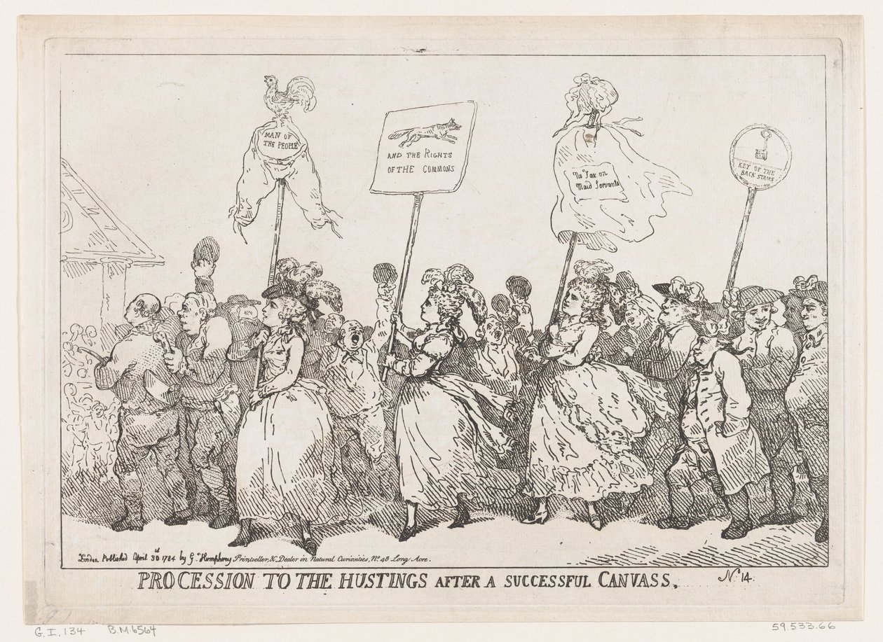 Procesja do Hustings po udanych płótnach, 30 kwietnia 1784., 30 kwietnia 1784. autorstwa Thomas Rowlandson