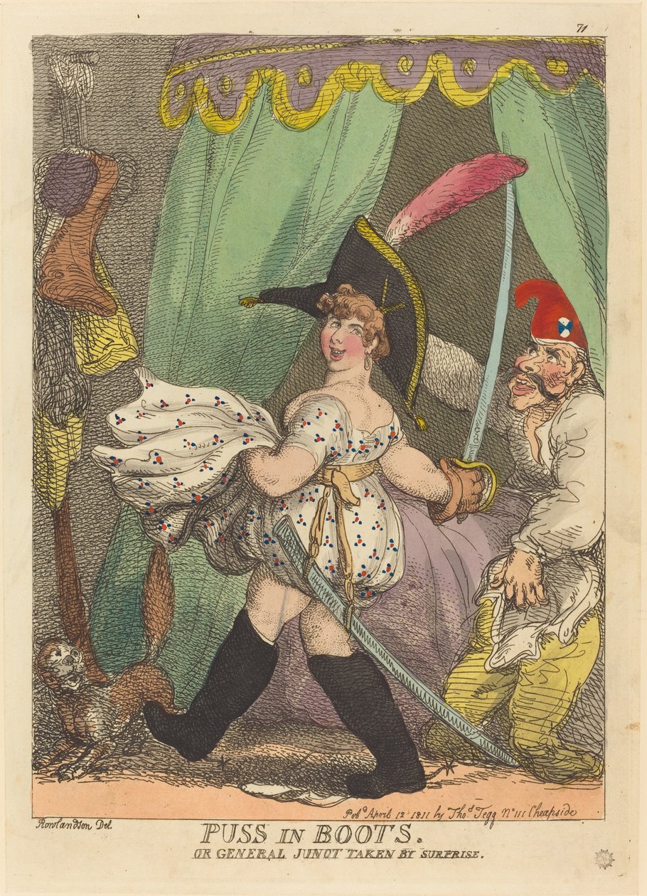 Kot w butach, czyli generał Junot zabrany przez Niespodziankę autorstwa Thomas Rowlandson