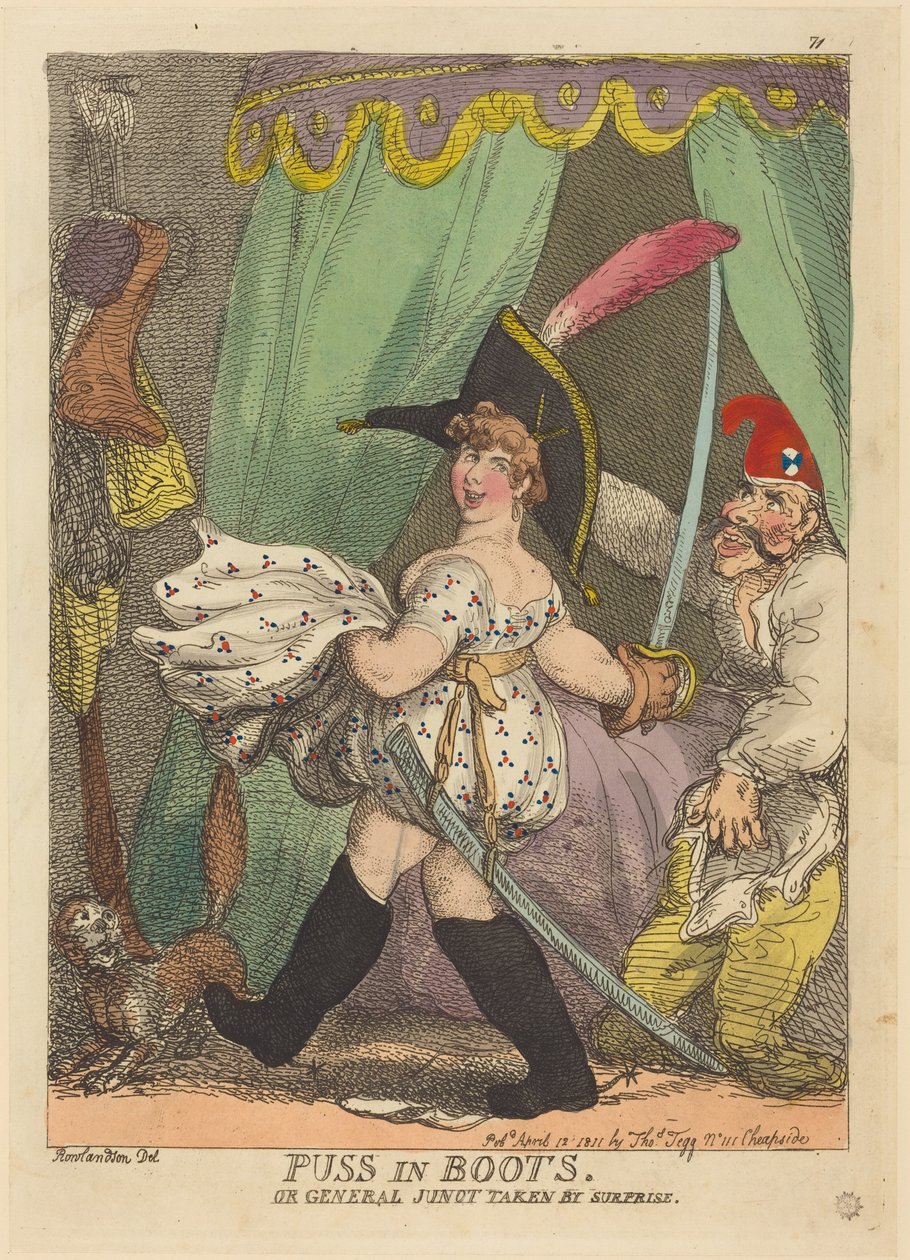 Kot w butach, czyli Generał Junot zaskoczony autorstwa Thomas Rowlandson