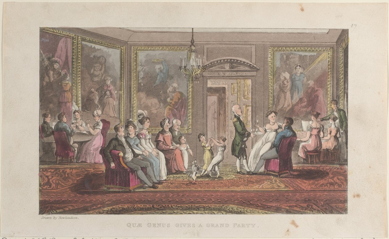 Quae Genus wydaje wielką imprezę, z The History of Johnny Quae Genus, The Li..., 1 lutego 1822. autorstwa Thomas Rowlandson