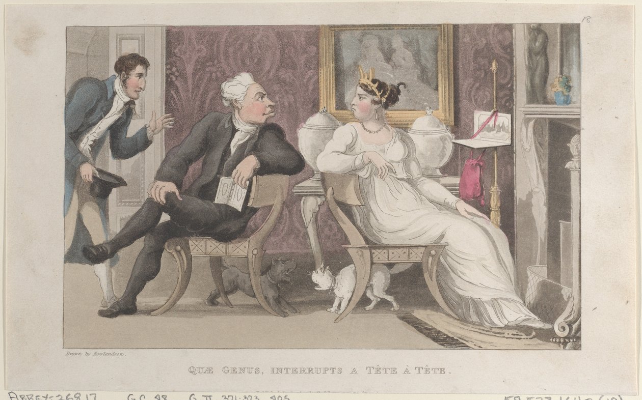 Quae Genus, Interrupts a Tête à Tête, z The History of Johnny Quae Genus, T..., 1 stycznia 1822. autorstwa Thomas Rowlandson