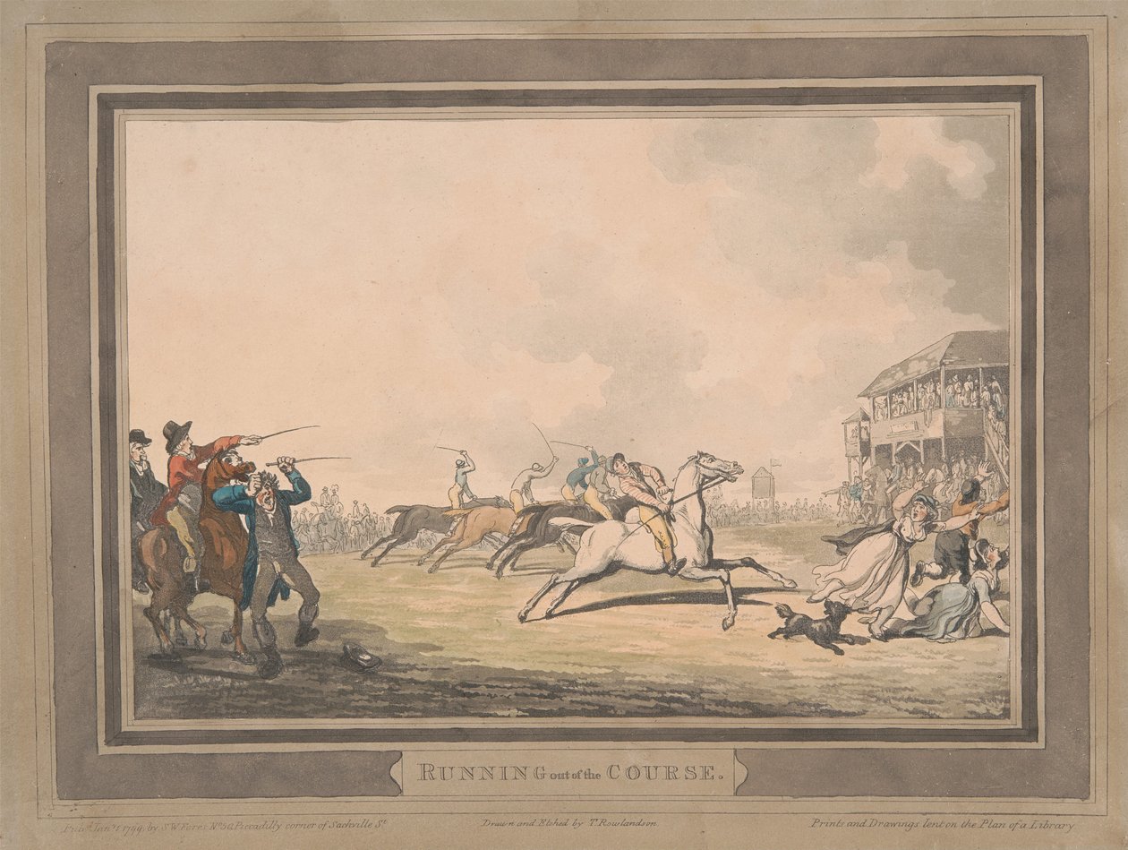 Wyścigi [zestaw sześciu]:  5. Wyjście poza trasę autorstwa Thomas Rowlandson