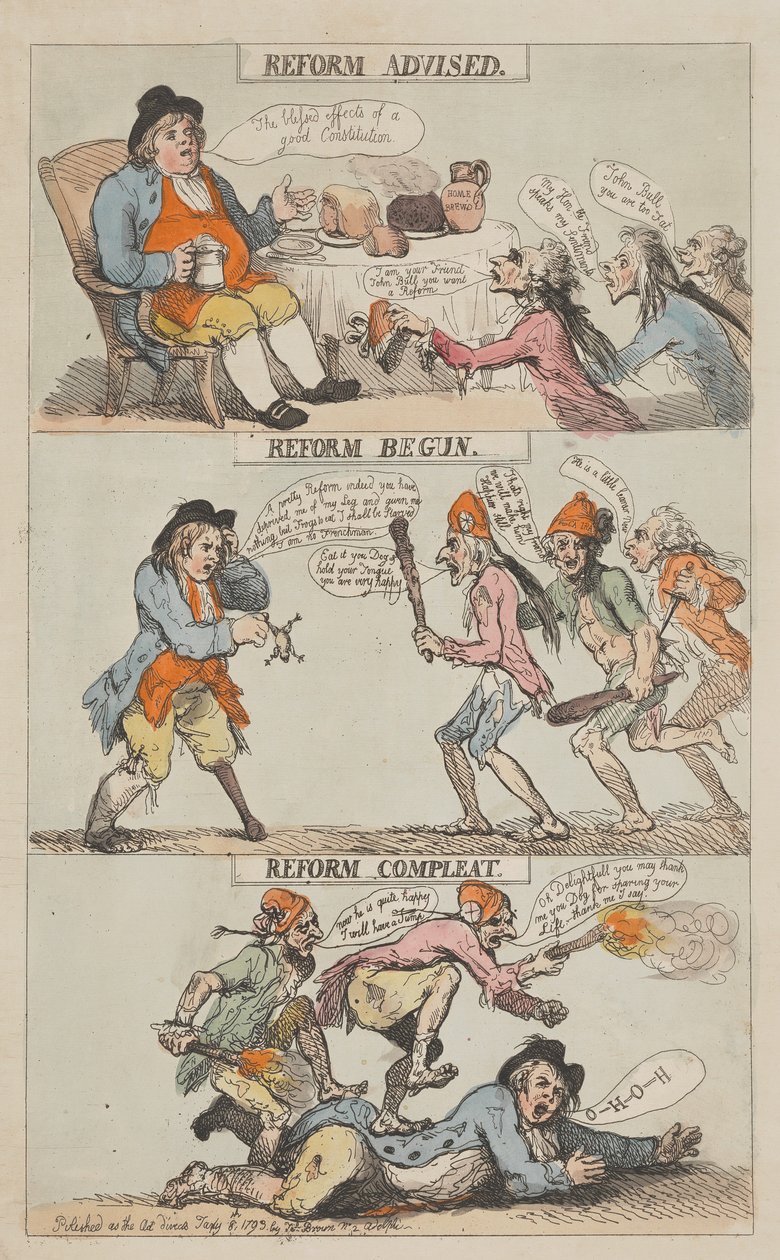 Zalecono reformę – Rozpoczęto reformę – Reforma zakończona (zakończona) autorstwa Thomas Rowlandson