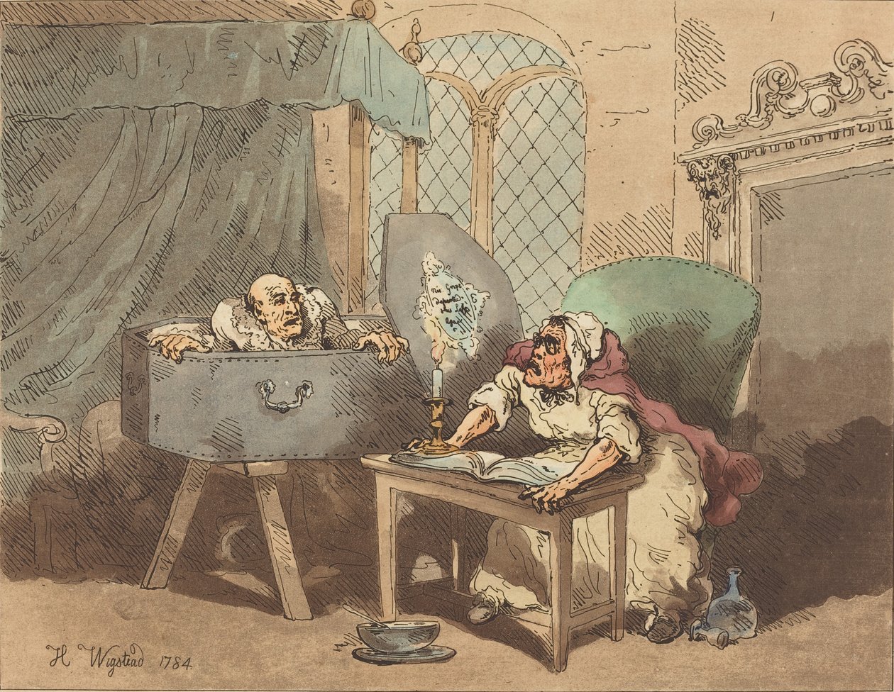 Zmartwychwstanie lub przerażona pielęgniarka, 1784. autorstwa Thomas Rowlandson