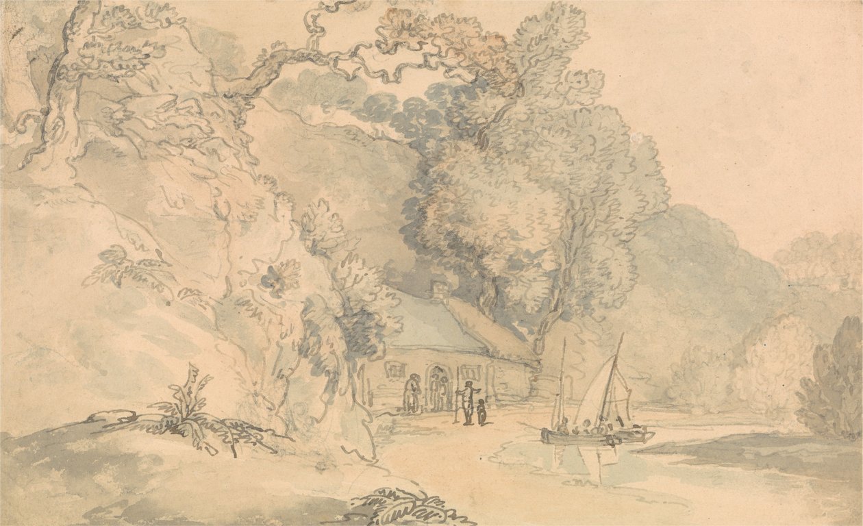 Scena nad rzeką z małymi łodziami autorstwa Thomas Rowlandson