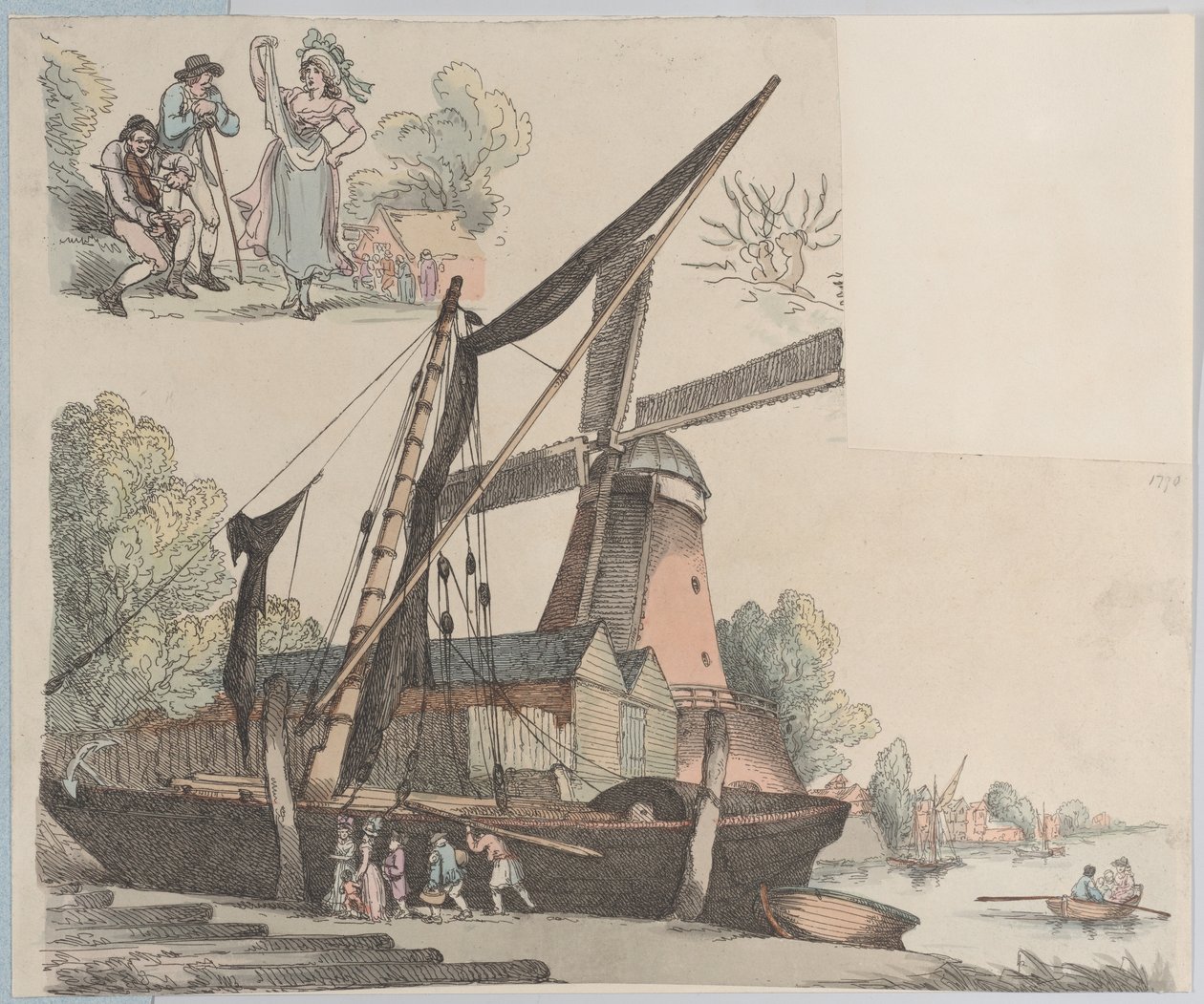 Scena rzeczna z wiatrakiem z il. 9, Zarysy postaci, krajobrazy i C..., 20 stycznia 1791. autorstwa Thomas Rowlandson