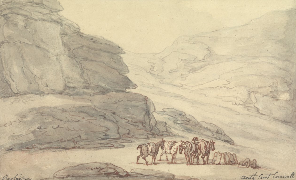 Skalista scena na północnym wybrzeżu w Kornwalii (pióro i atrament oraz akwarela na papierze) autorstwa Thomas Rowlandson