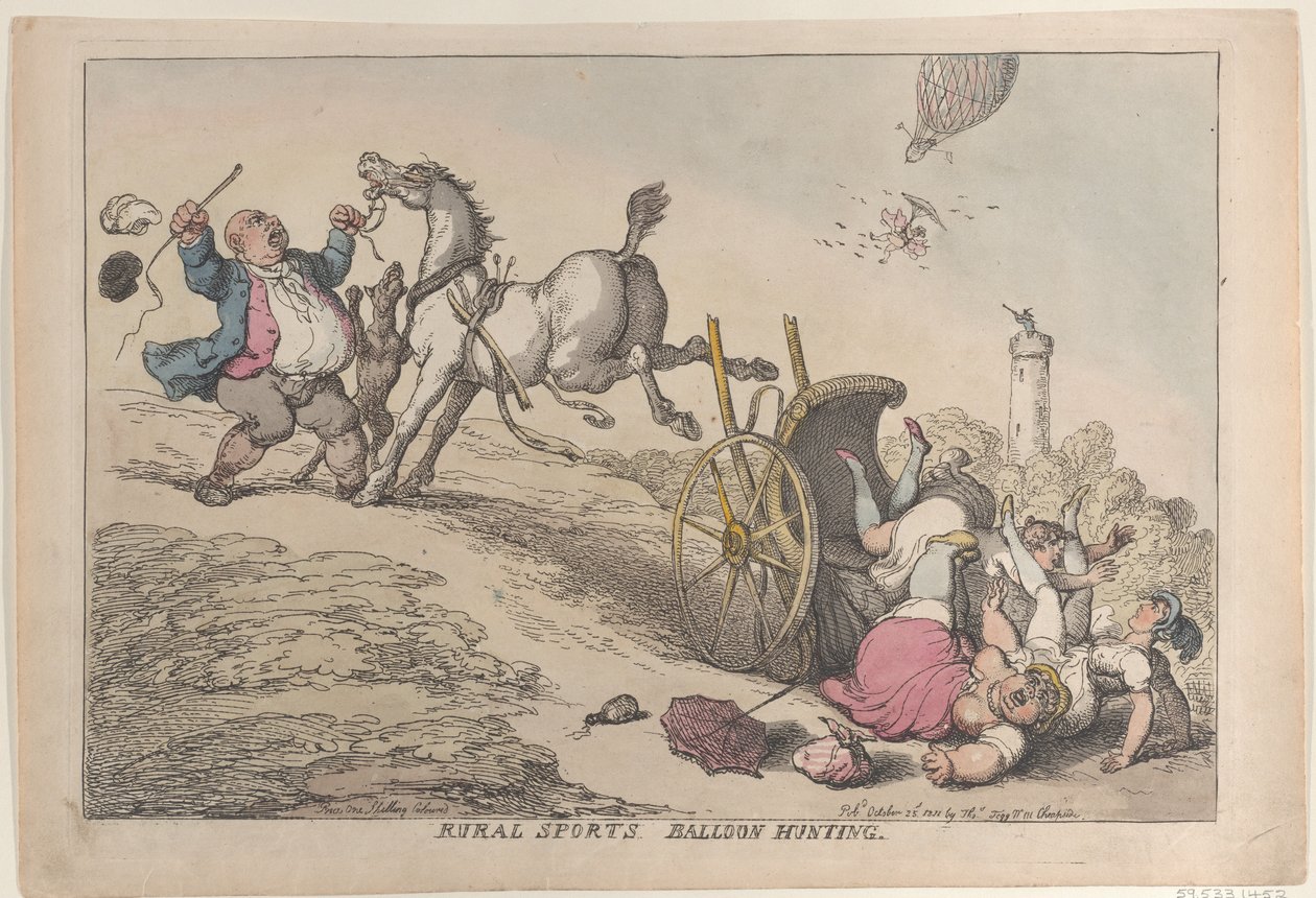 Sporty wiejskie: polowanie na balony, 25 października 1811, 25 października 1811. autorstwa Thomas Rowlandson