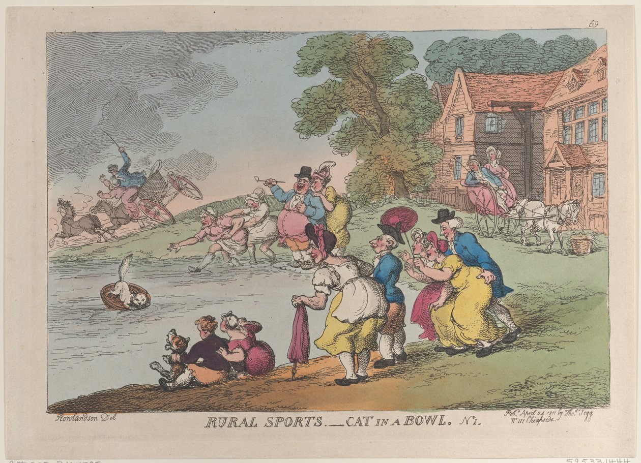 Sporty wiejskie: Kot w misce, 24 kwietnia 1811, 24 kwietnia 1811. autorstwa Thomas Rowlandson