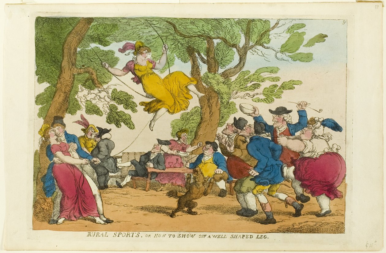 Sporty na wsi, czyli jak popisać się dobrze ukształtowaną nogą autorstwa Thomas Rowlandson