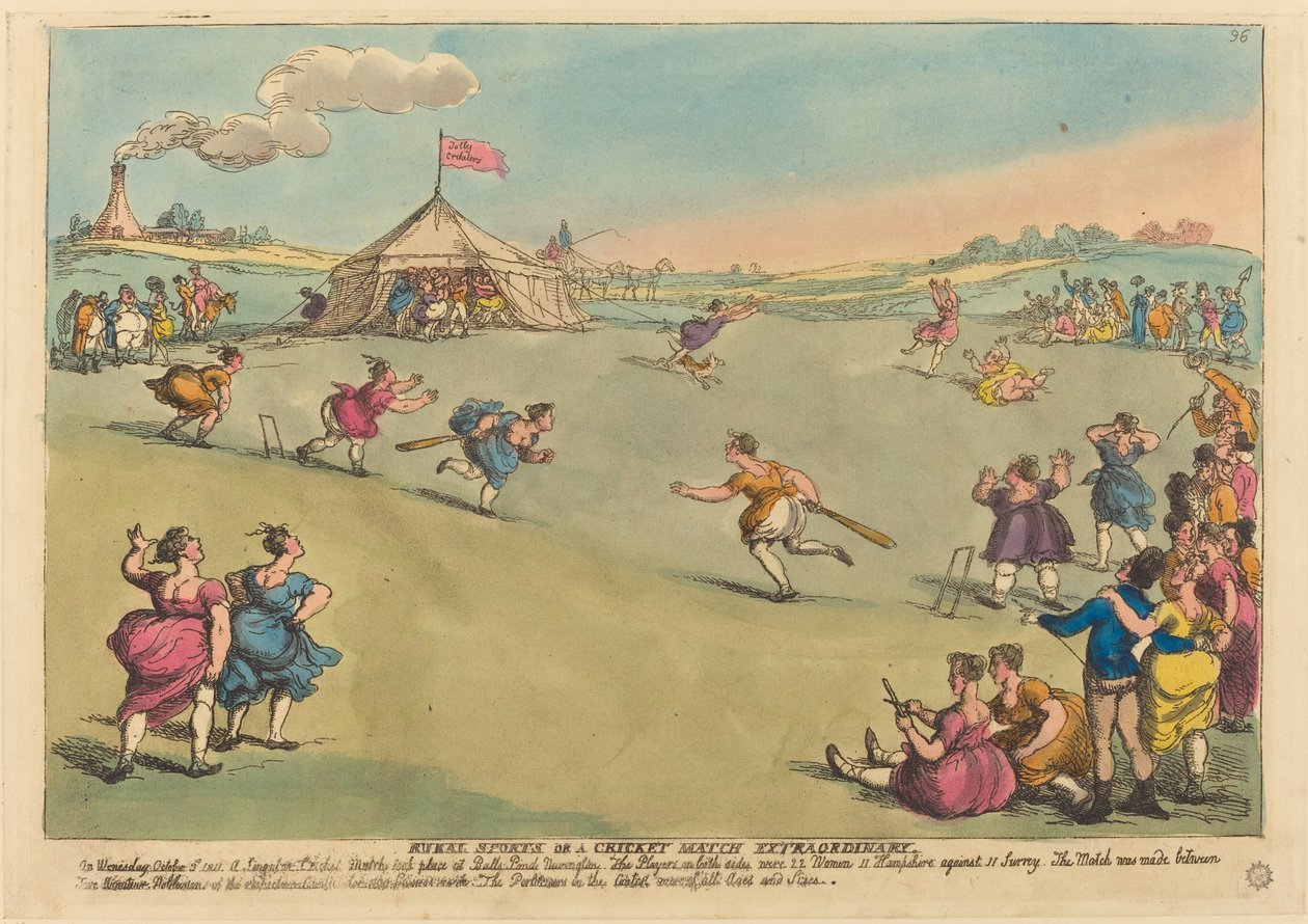 Sporty wiejskie lub nadzwyczajny mecz krykieta autorstwa Thomas Rowlandson