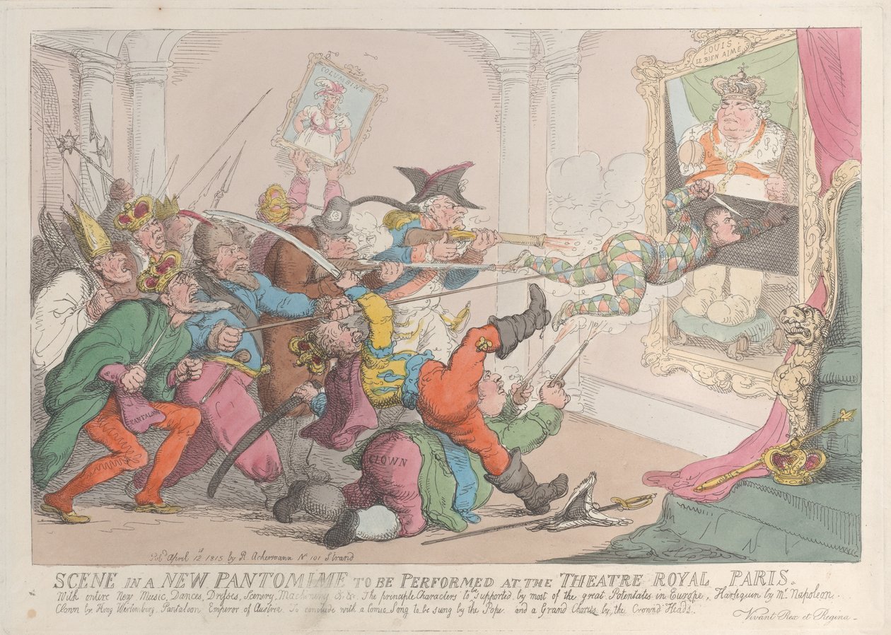Scena z nowej pantomimy do wystawienia w Theatre Royal Paris, 12 kwietnia 1815, 12 kwietnia 1815 autorstwa Thomas Rowlandson