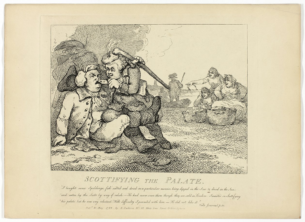 Scottifiying the Palate, z podróży Boswella po Hebrydach autorstwa Thomas Rowlandson