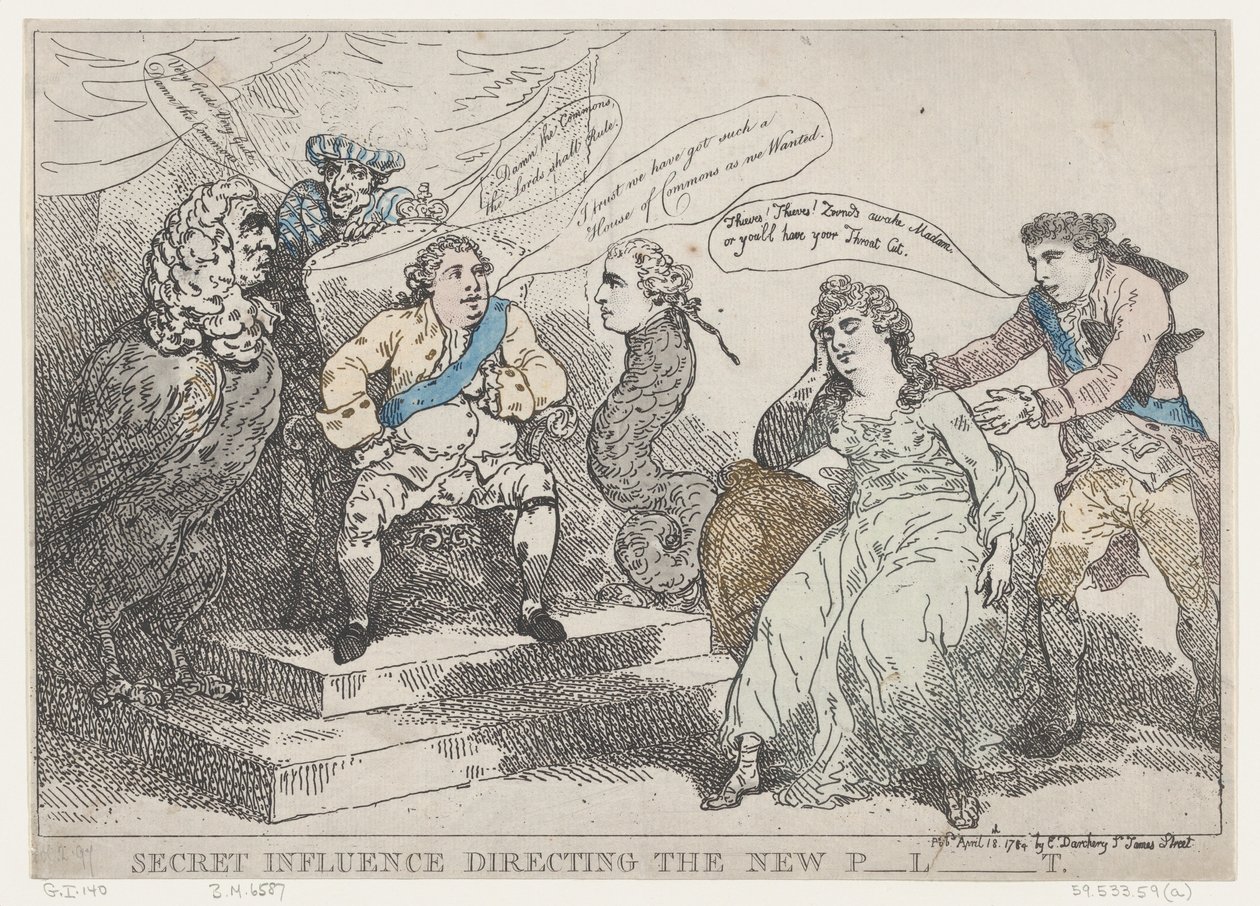 Tajny wpływ kierujący nowym P-l-t [Parlament], 18 maja 1784., 18 maja 1784. autorstwa Thomas Rowlandson