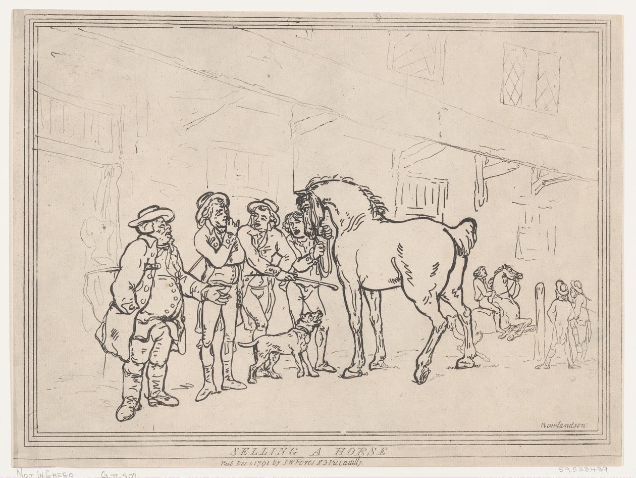 Sprzedawanie konia, 1 grudnia 1791., 1 grudnia 1791. autorstwa Thomas Rowlandson