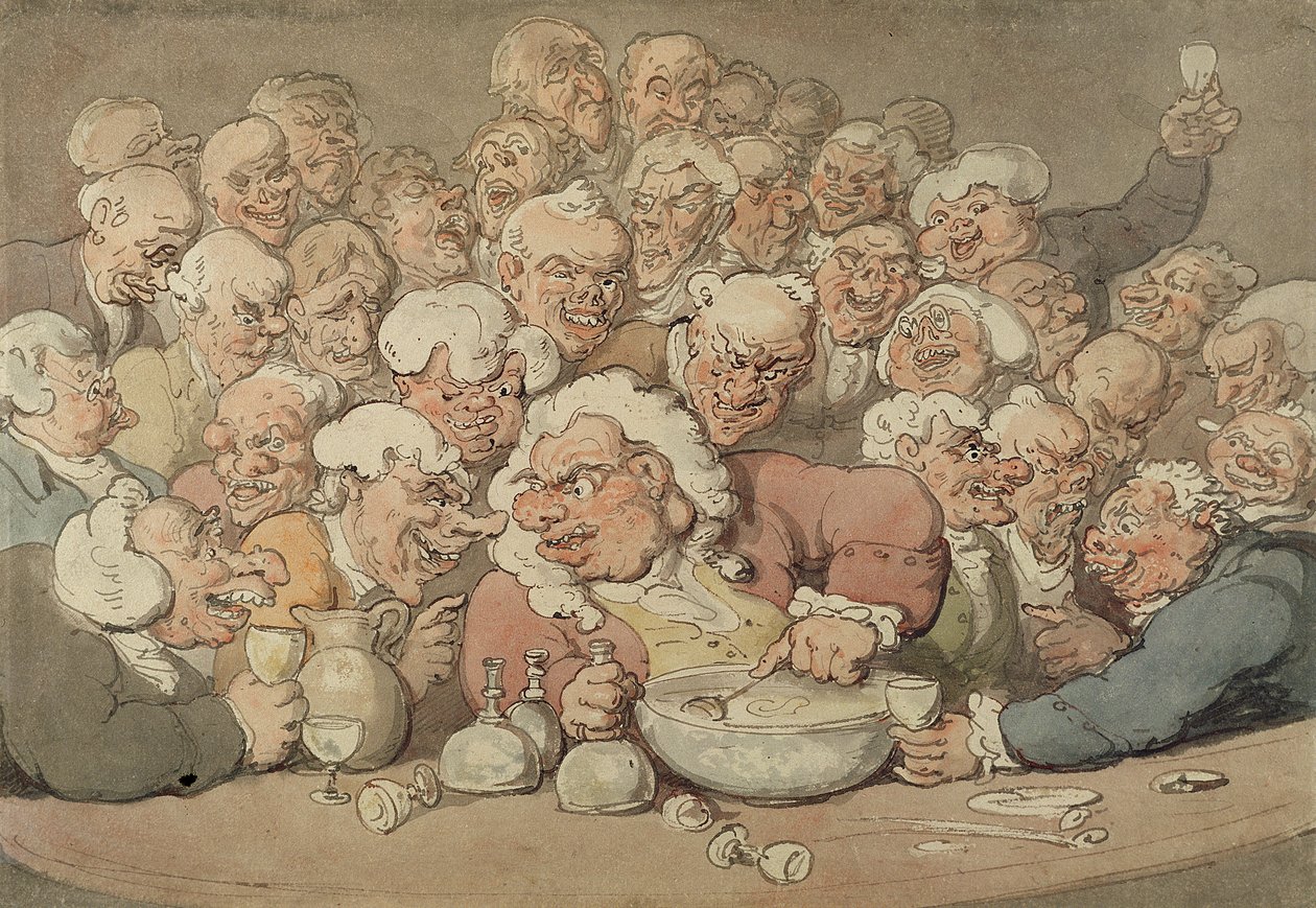 Serving Punch, ok. 1815-20 (pióro i atrament oraz akwarela na ołówku na papierze) autorstwa Thomas Rowlandson