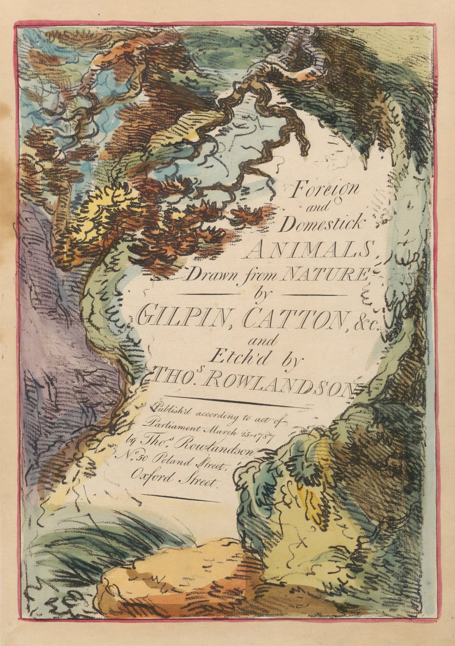 Zestaw ośmiu ze stroną tytułową. „Zwierzęta obce i domowe”. 1. Pawian autorstwa Thomas Rowlandson