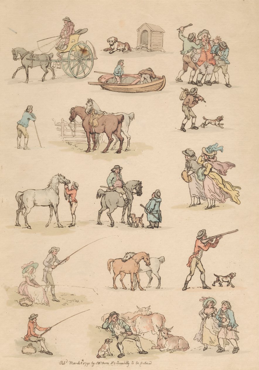 Zestaw szesnastu: zarysy postaci i pejzaże autorstwa Thomas Rowlandson