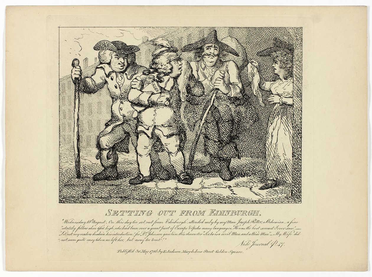 Wyruszenie z Edynburga, z podróży Boswella po Hebrydach autorstwa Thomas Rowlandson