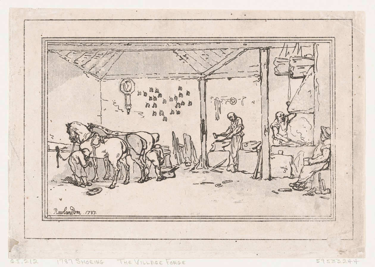 Podkuwanie: Wiejska Kuźnia Kuźnia Kuźni, 1787., 1787. autorstwa Thomas Rowlandson