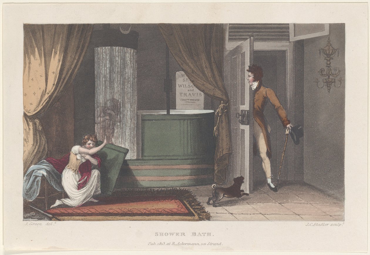 Prysznic, z Poetycznych szkiców Scarborough, 1813., 1813. autorstwa Thomas Rowlandson