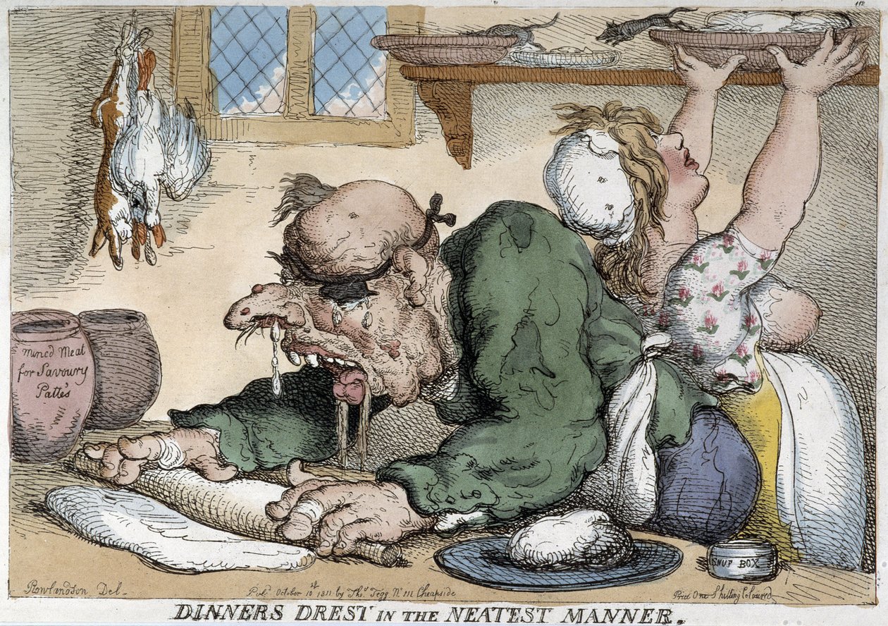 Chory mężczyzna przygotowujący posiłek – rysunek autorstwa Rowlandsona autorstwa Thomas Rowlandson