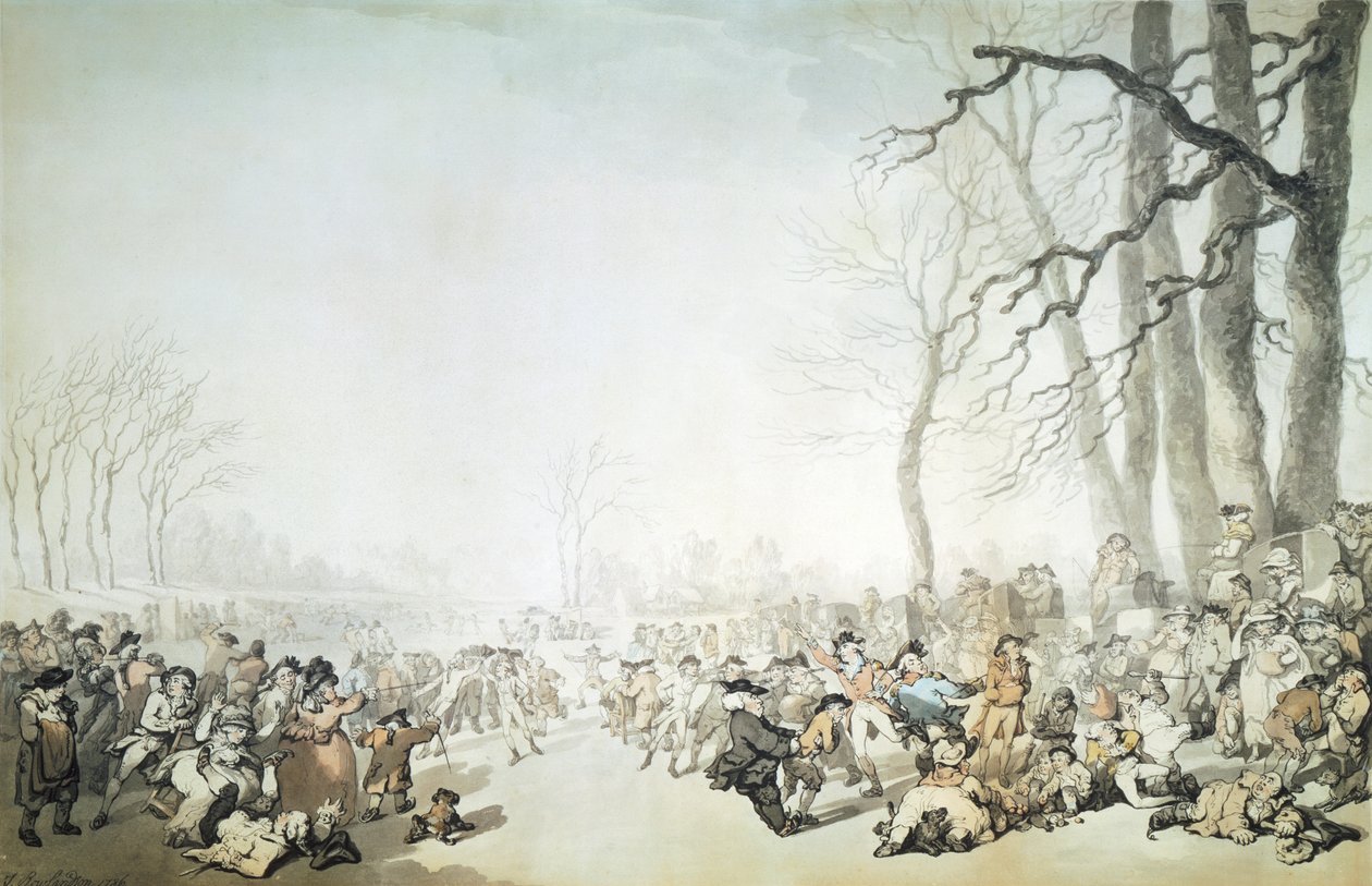 „Łyżwiarze na serpentynach”, City of Westminster, Londyn, 1786. autorstwa Thomas Rowlandson