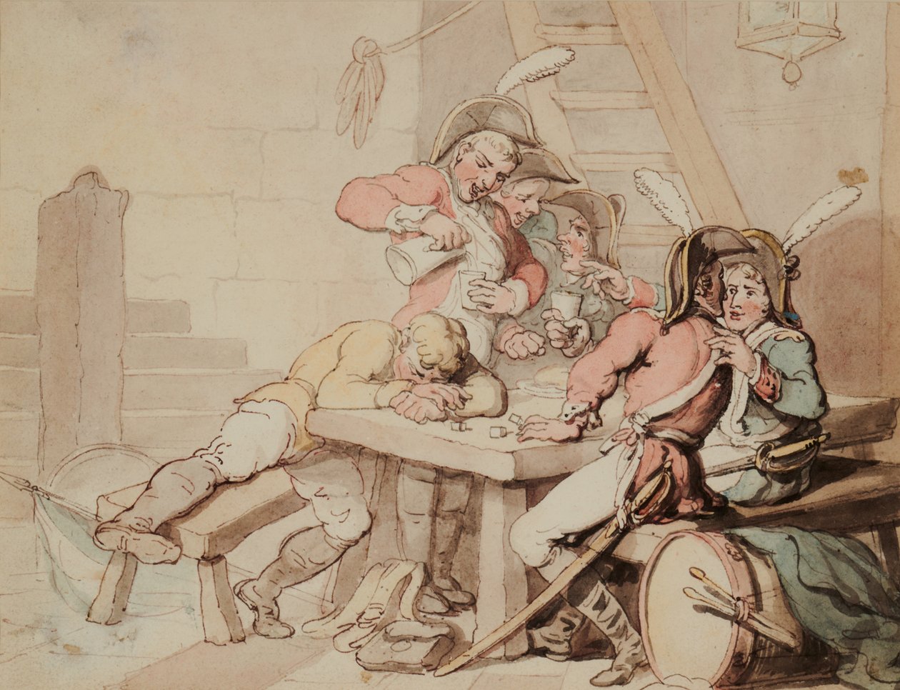 Żołnierze hulają w piwnicy autorstwa Thomas Rowlandson