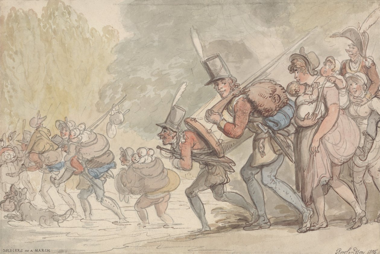 Żołnierze w marszu autorstwa Thomas Rowlandson