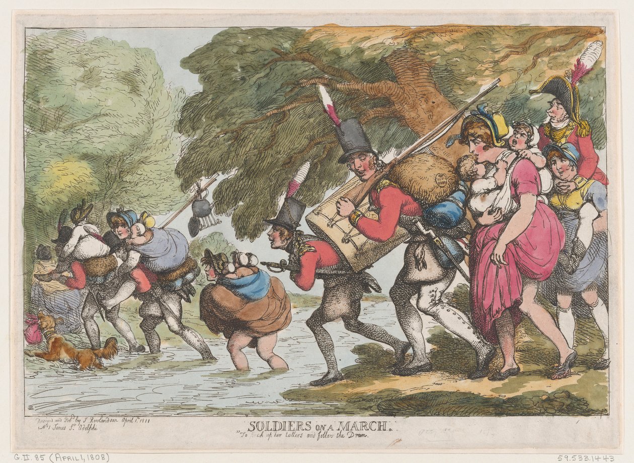 Żołnierze w marcu, 1 kwietnia 1808 r., 1 kwietnia 1808 r. autorstwa Thomas Rowlandson