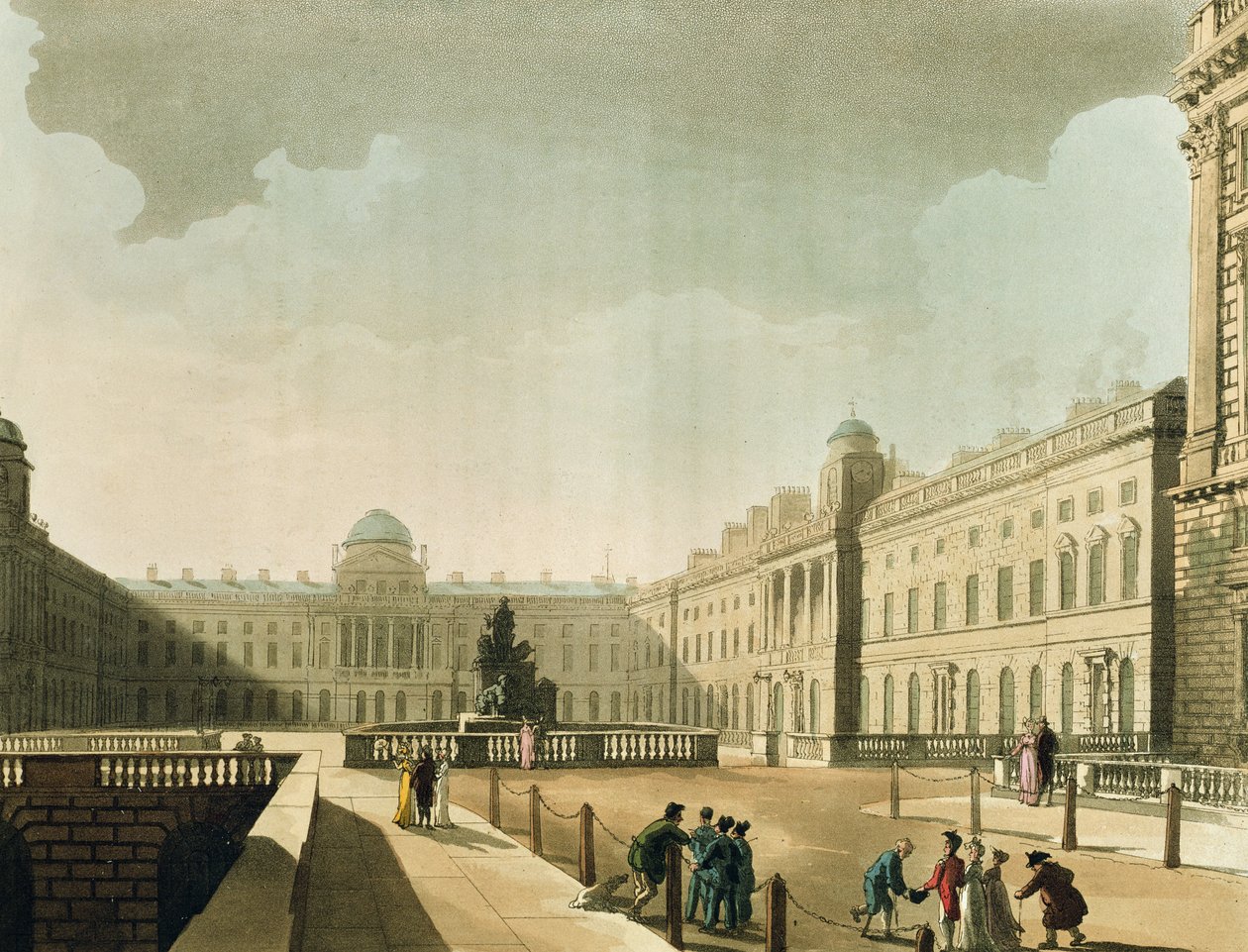 Somerset House, Strand z „Mikrokosmosu Londynu” Ackermanna, tom III, opublikowana w 1809 r. autorstwa Thomas Rowlandson