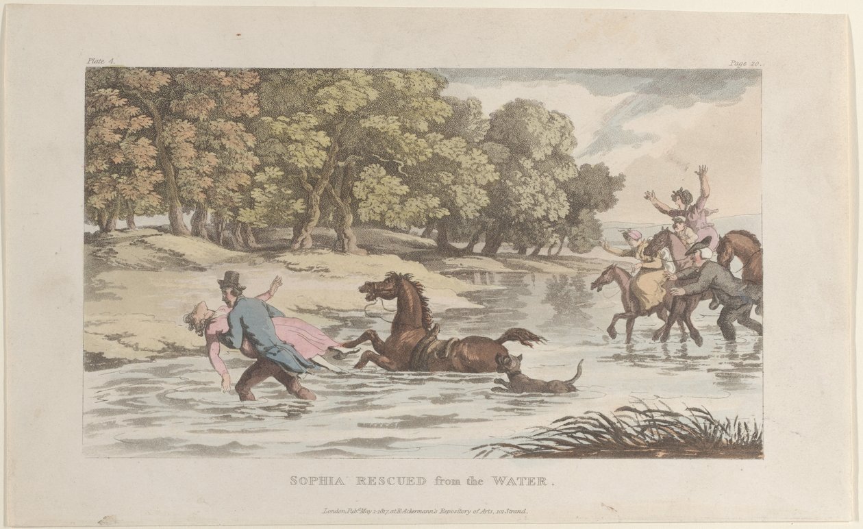 Sophia uratowana z wody, z The Vicar of Wakefield, 1 maja 1817, 1 maja 1817. autorstwa Thomas Rowlandson