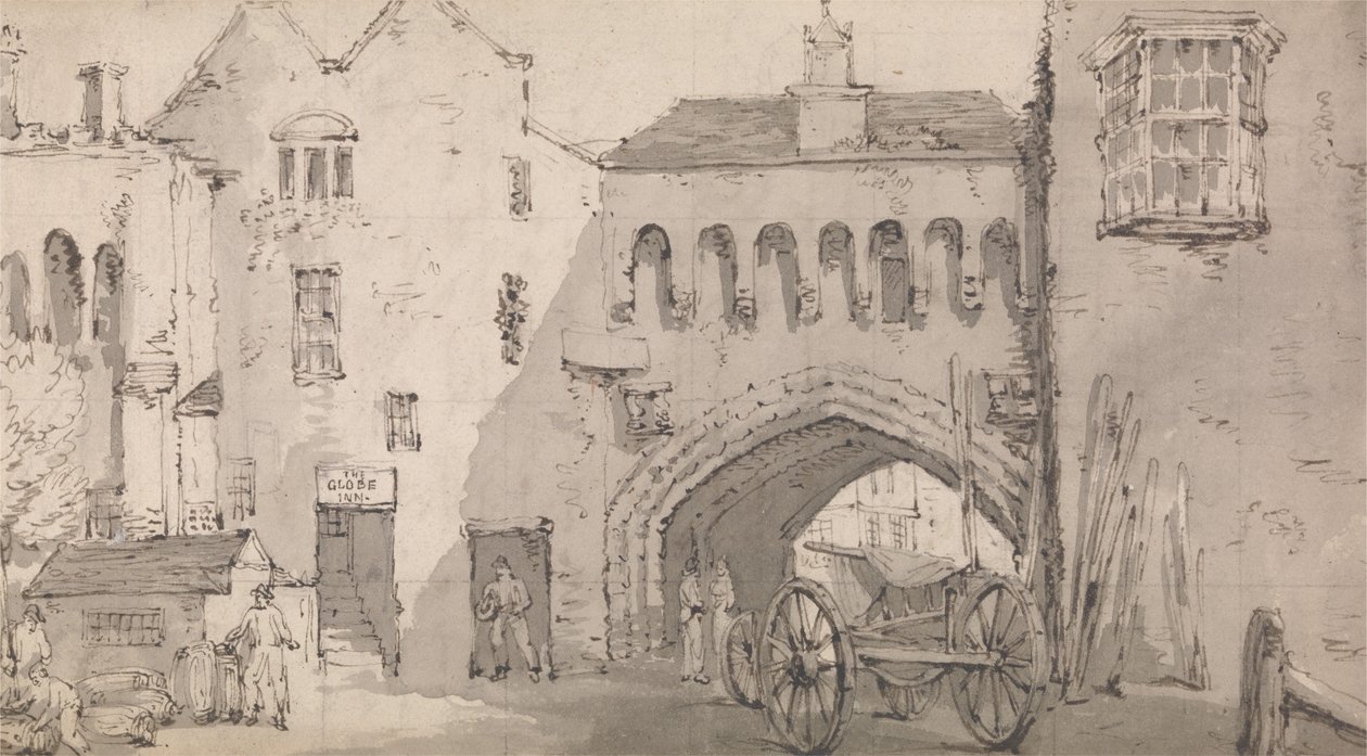 Southampton, „Watergate” i „Globe Inn” autorstwa Thomas Rowlandson