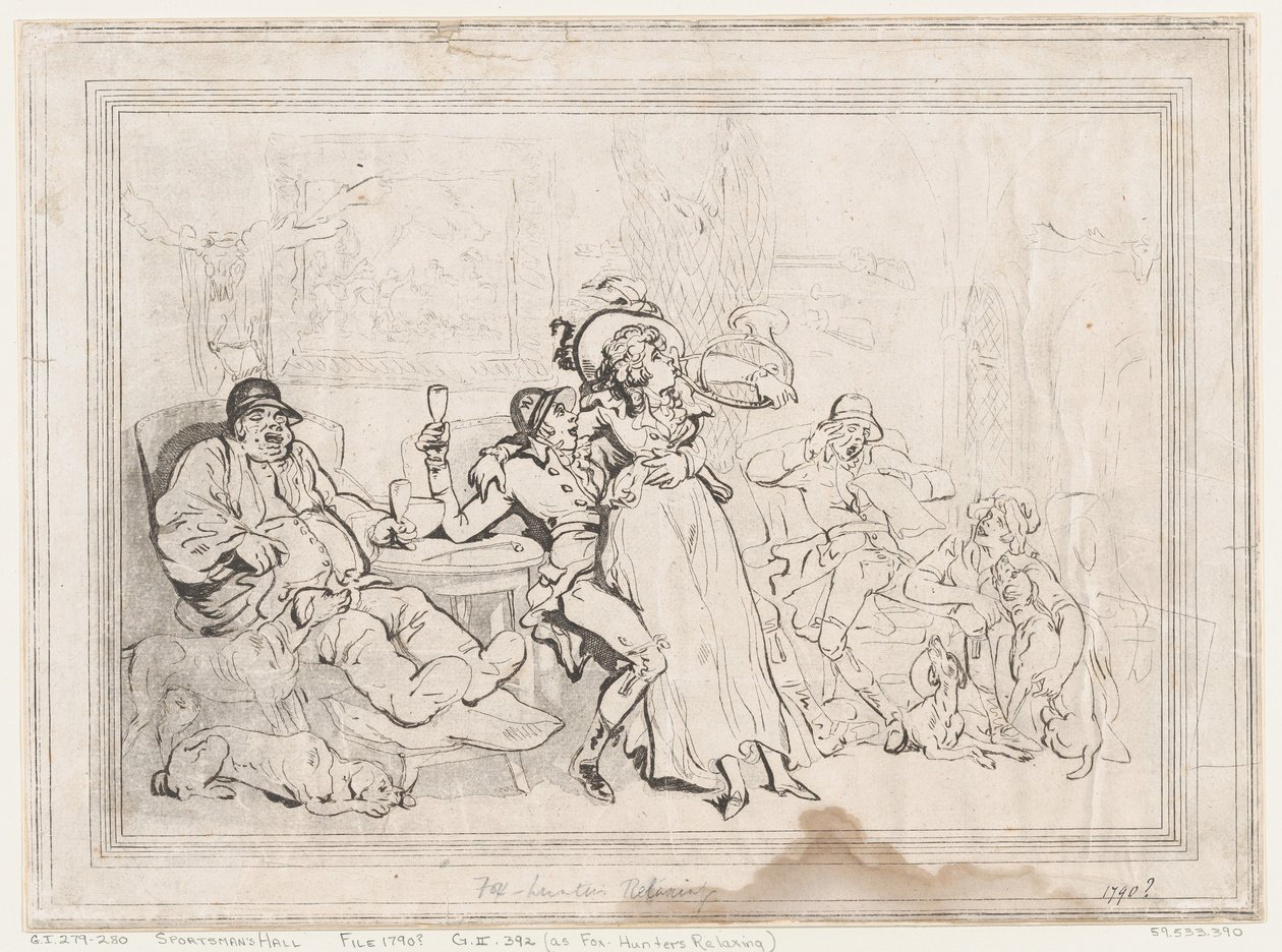 Sala sportowców, czyli odpoczywający myśliwi na lisy autorstwa Thomas Rowlandson