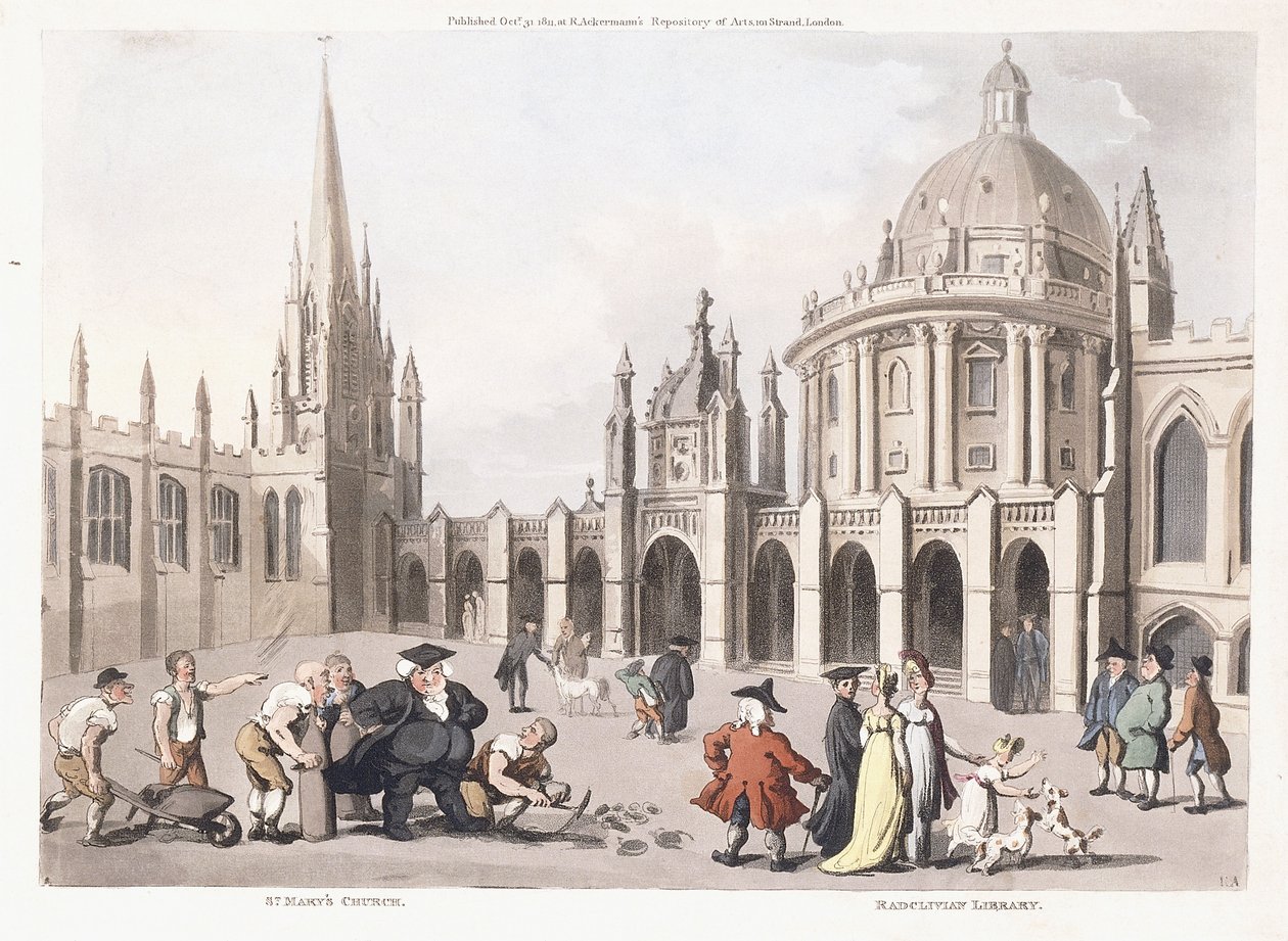 Kościół Mariacki i Biblioteka Radcliwska, 1809-1811 autorstwa Thomas Rowlandson